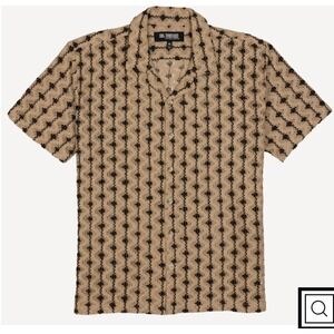 San Francisco Textured Woven Crochet Camp Shirt Starfish Black Stripe And Dot Sz